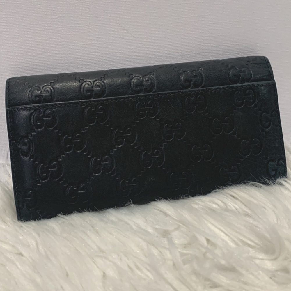 Gucci GG Signature Monogram Embossed Black Leather Long Flap Wallet - Picture 2 of 16